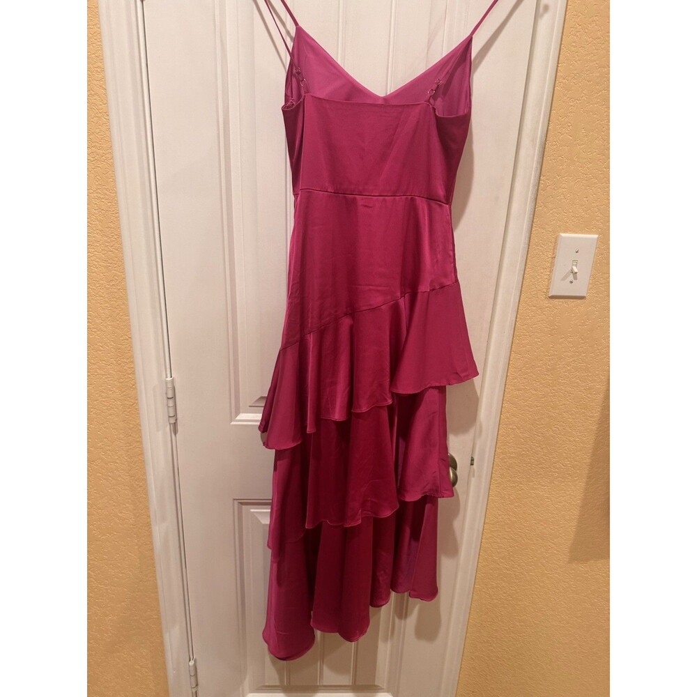 Charming Crush Hot Pink Satin Tiered Ruffled Midi Dress size xs - Picture 9 of 11